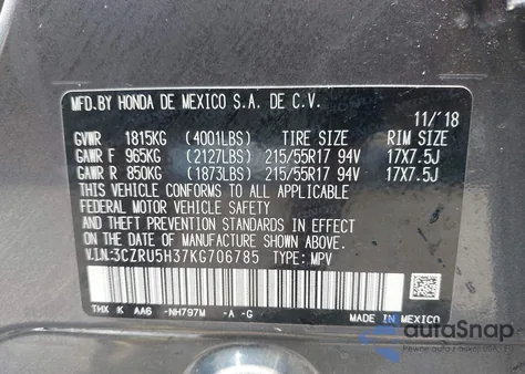 2019 Honda Hr-V Lx из США, поврежденный, VIN 3CZRU5H37KG706785